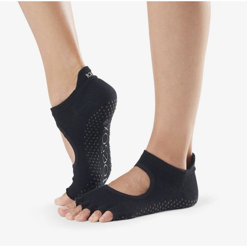 Toesox Bellarina Half Toe Grip Socks 2-Pack Black Pink Pilates Yoga Women S